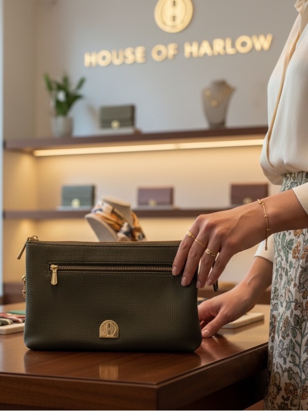 House of Harlow olive green faux leather crossbody bag mutiple compartments - Picture 3 of 4